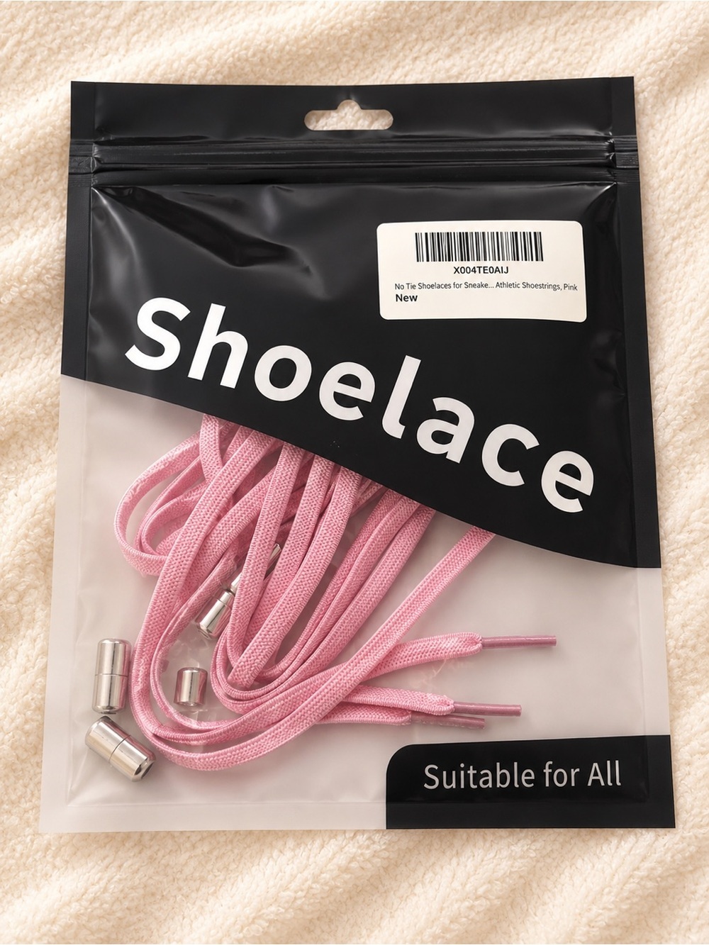 No-Show Pink No-Tie Shoelaces with Metal Locks